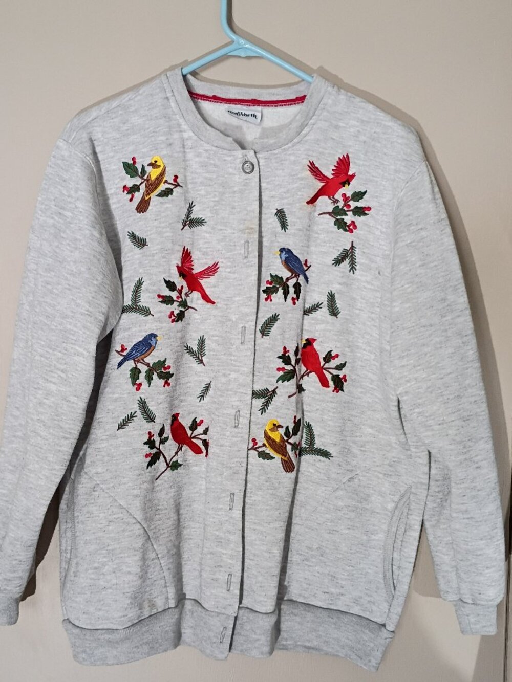 Vintage Bon Worth Embroidered Sweatshirt Cardigan Jacket Birds